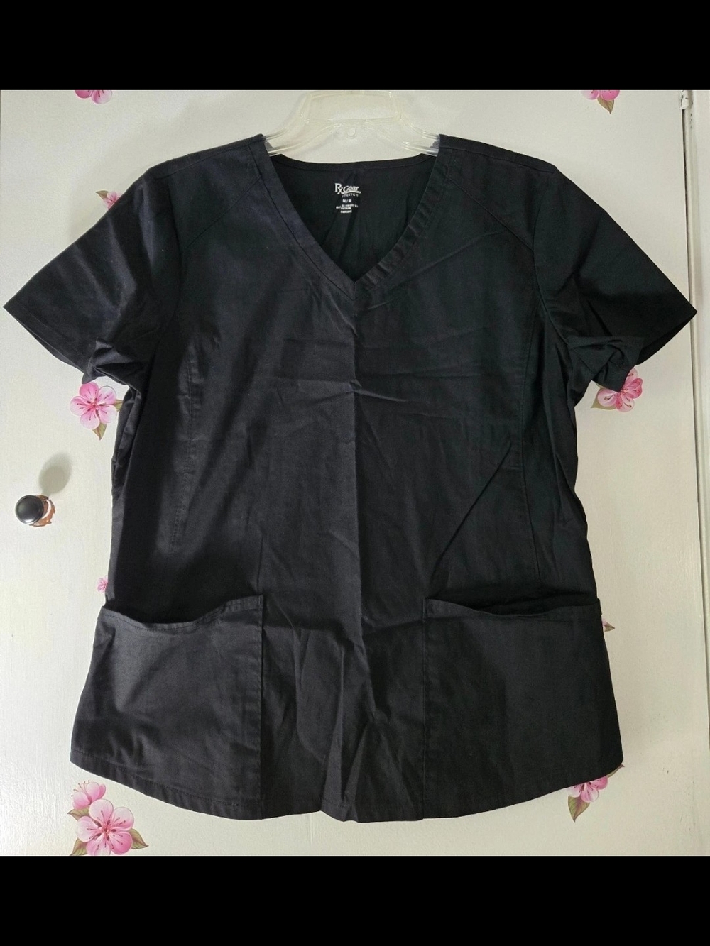 Pair Of RX Gear Stretch Solid Black Women's Sized Medium Scrub Top